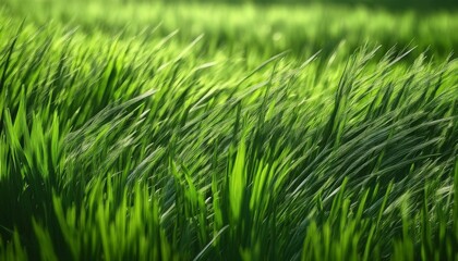 Obraz premium A fresh grassy field texture, with soft green grass blades gently swaying in the wind, creating a calm and peaceful natural scene.