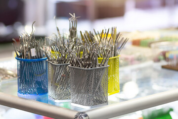 Various tools for dentist on counter