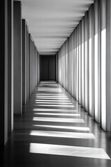 Obraz premium A Minimalist Black and White Hallway with Light Streaks