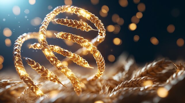 Wheat field under microscope, glowing DNA strands in grains, scientific exploration