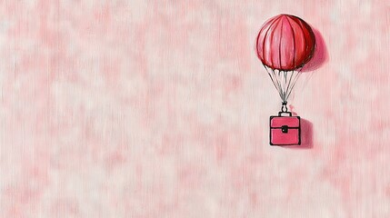 Obraz premium A hot air balloon with a pink suitcase and pink background