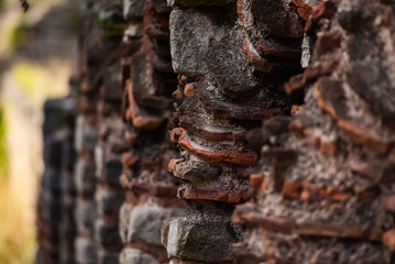 Ruins of an old castle, walls of Istanbul, bricks and building materials