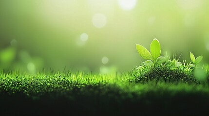 Obraz premium A close-up of a lush grass field with a vibrant green background, featuring a solitary plant growing majestically in the center