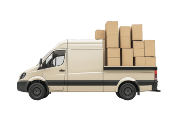 Delivery van with multiple boxes on solid Transparent background 