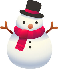 Cheerful Snowman with Scarf and Hat (Illustration Gradient Style)