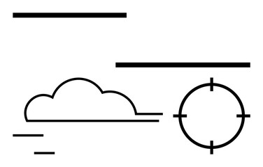 Black cloud and target with varied horizontal lines. Ideal for weather, technology, navigation, design, simplicity focus precision concepts. Line metaphor. Line metaphor. Simple line icons