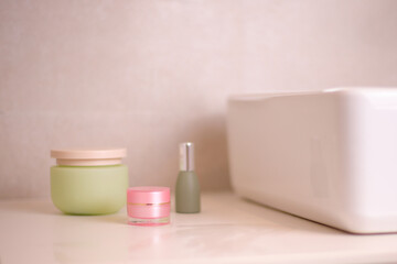 Cosmetic jar in bathroom, skin care  lotion container , lifestyle