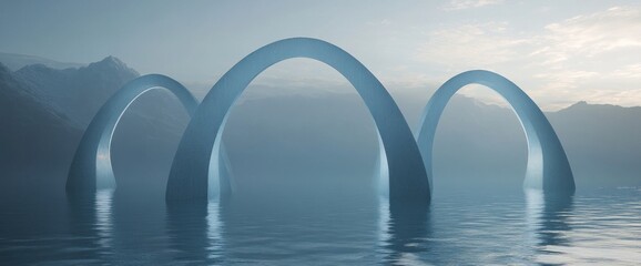 Abstract Arches in a Misty Lake