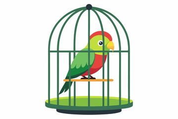 Parrot in cage. It is isolated on a white background
