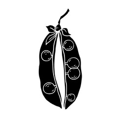 Silhouette, stamp of green pea pod. Decorative botanical element. Vector graphics.