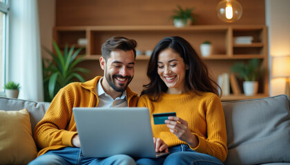 Couple Shopping Online at Home