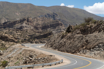 Quebrada de Indalecio en la ruta 43 entre montañas, cardones.