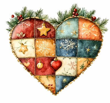 Patchwork christmas heart clipart