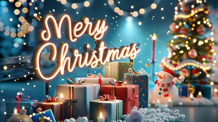 Obraz premium Christmas gifts and illuminated tree with 