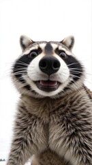 Obraz premium Generative AI, Close-up of a raccoon with expressive eyes and dark mask markings against white background