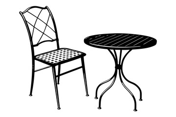 Metal chair and table isolated at white 