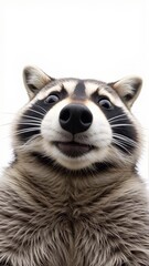 Obraz premium Generative AI, Close-up of a raccoon with expressive eyes and dark mask markings against white background