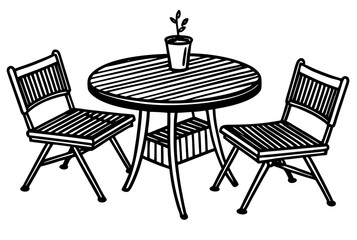 Illustration of isolated cute outdoor coffee table with chairs
