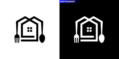 Restaurant logo. Tableware with simple house. Icon symbol design template EPS 10.