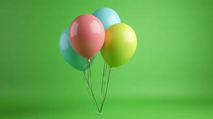 Green background with balloons floating in front of bright green wall