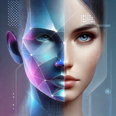 Futuristic Digital Portrait with Geometric Elements