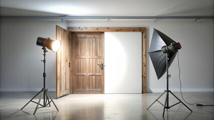 bright studio light with barn doors isolated aerial