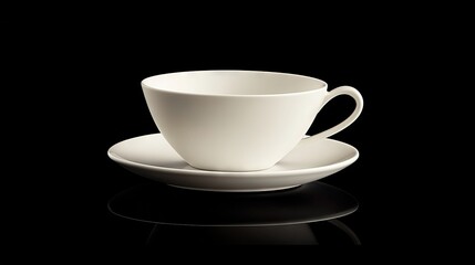 Obraz premium Black surface with white coffee cup and saucer reflection