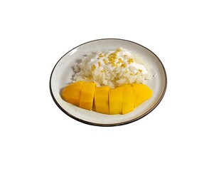 Mango sticky rice. Thai dessert made with glutinous rice, fresh mango and coconut milk. khao niew ma muang