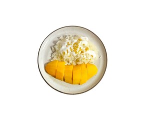 Mango sticky rice. Thai dessert made with glutinous rice, fresh mango and coconut milk. khao niew ma muang