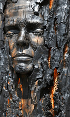 Image with a serene face carved from blackwood, surrounded by ancient trees, reflecting the rich culture and history of Asia.