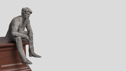 The Business man siting on wood podium for Thinking concept 3d rendering..