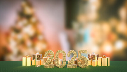 The 2025 number and gift box for new year or celebration concept 3d rendering.