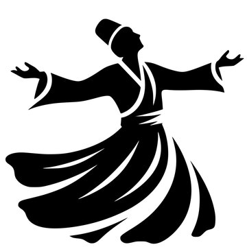 whirling dervish silhouette in black clip art preview