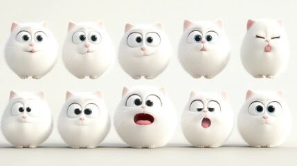 emoticon pack,white background,Persian cat with white accent color.