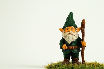 Obraz premium Detailed representation of an elf figurine on a white background, perfect for holiday, fantasy, or decorative themes showcasing magical charm..