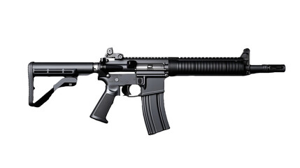 Black assault rifle with grip on transparent background