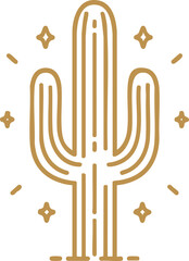 Minimalist Line Art of Cactus with Star Accents

