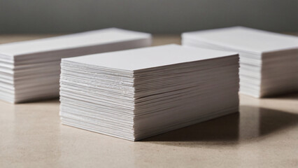 Stacks of blank white cards or paper are arranged in rows, creating a sense of order and repetition