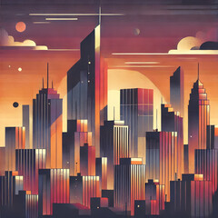 Abstract Urban Cityscape at Dusk