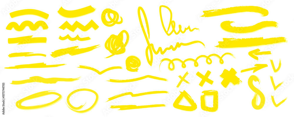 Fototapete Yellow vector marker graphic stylish element. Selecting and underlining text. The lines of the brush are broken and smooth. Handmade marker strokes. Stripes of text markers.