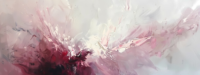 Abstract artwork featuring soft pinks and whites, merging delicately to create a dreamlike atmosphere.