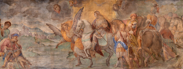 Naklejka premium ASTI, ITALY - SEPTEMBER 10, 2024: The fresco of scene from life of St. Secundus (Secondo) in the church Collegiata di San Secondo by Giovanni Battista Pozzo from 18. cent. 