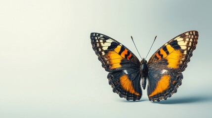 Obraz premium A Vibrant Butterfly Featuring Striking Orange and Blue Wings Set Against a Minimalist Background