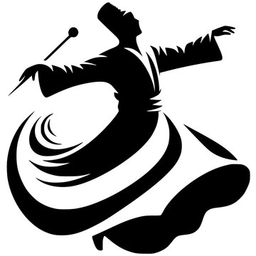 whirling dervish silhouette black and white clip art preview