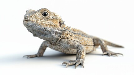 Naklejka premium A closeup view of a Bearded Dragon Lizard specifically placed against a white background