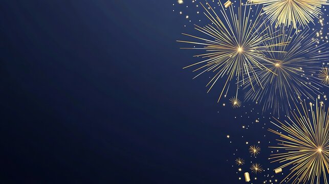 Elegant New Year Celebration Blue Background with Gold Fireworks : Generative AI