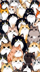 Fototapeta premium Lovely Anime Cat Wrapping Paper Design with Colorful Kitten Illustrations Illustration design