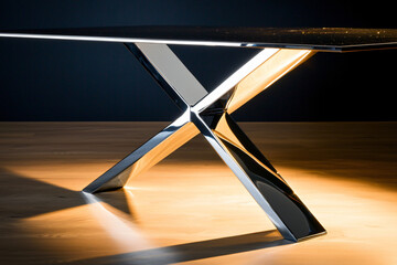 a modern dining table with polished chrome legs