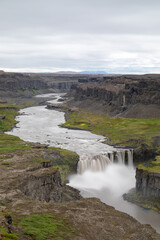 Large waterfall in Iceland from cliffs