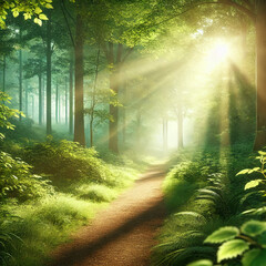Sunlit pathway in the forest